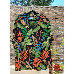 Old Navy Tropical Camp Shirt Sz 2XL Black Palm Luau Party Vacation Travel Hawaii